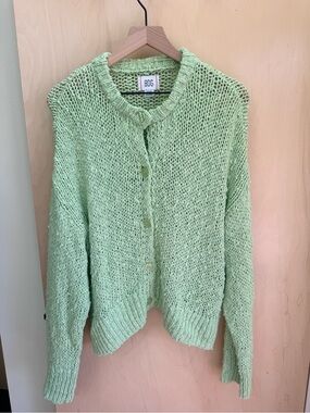 NEOT BDG Green Open-Knit Button-Up Cardigan
